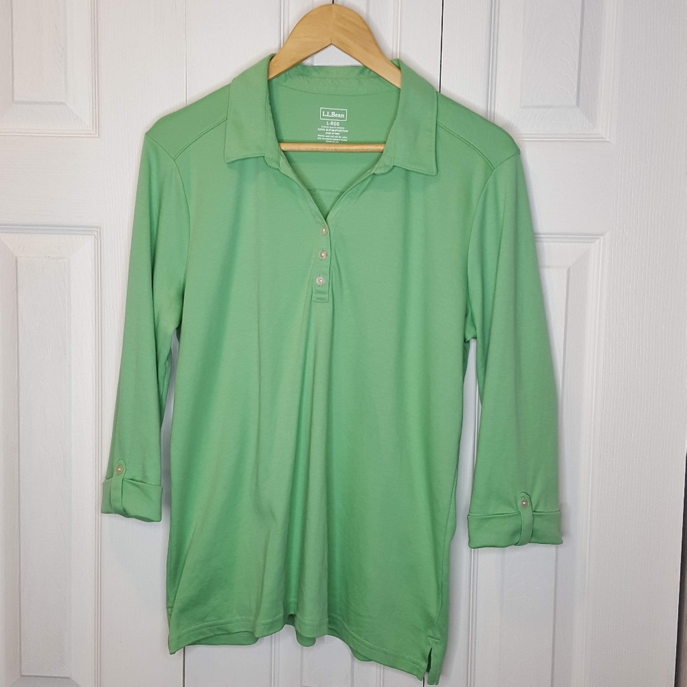 L.L.Bean Green Polo Style Top